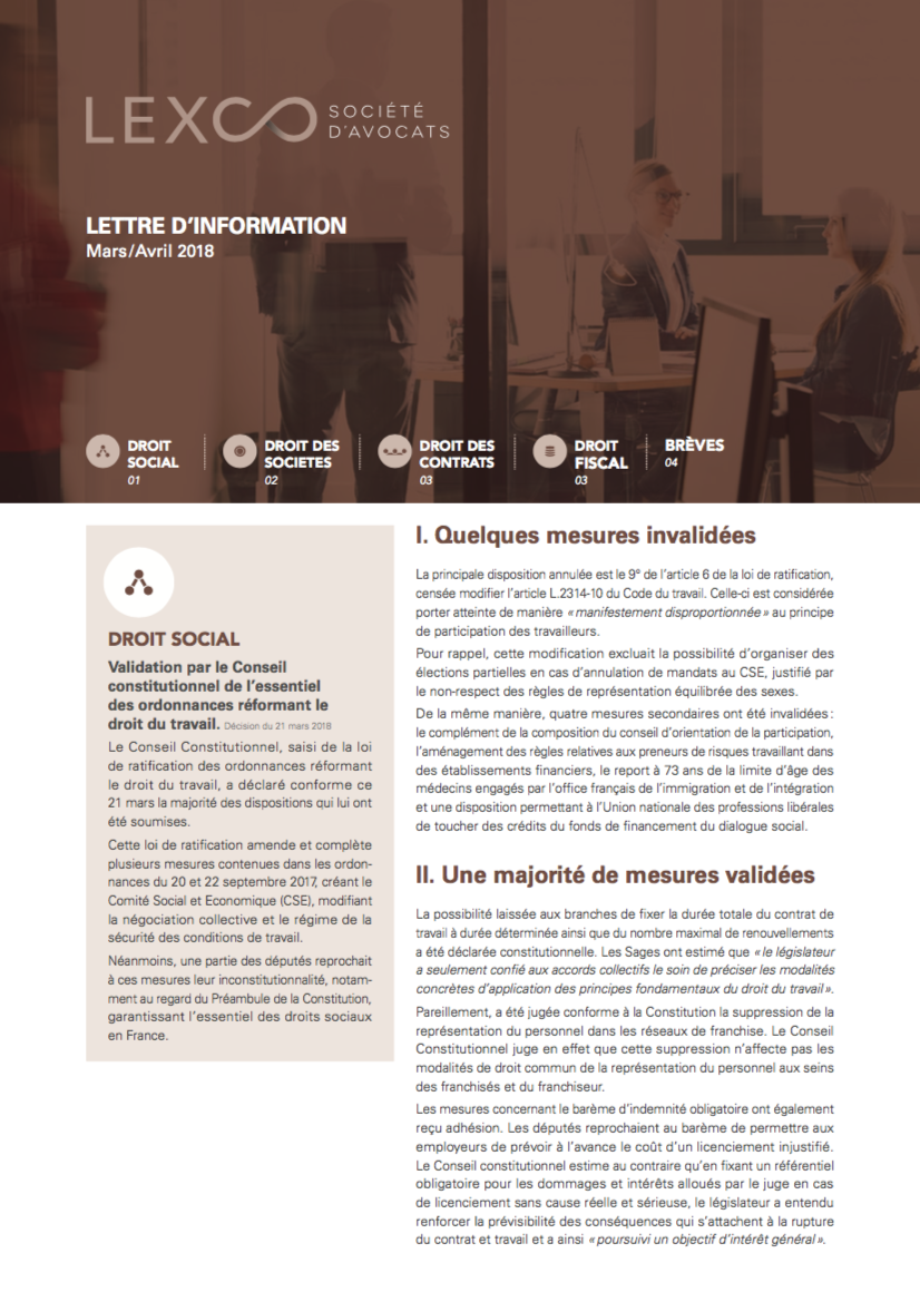 Lettre d'info LEXCO - Mars-Avril 2018