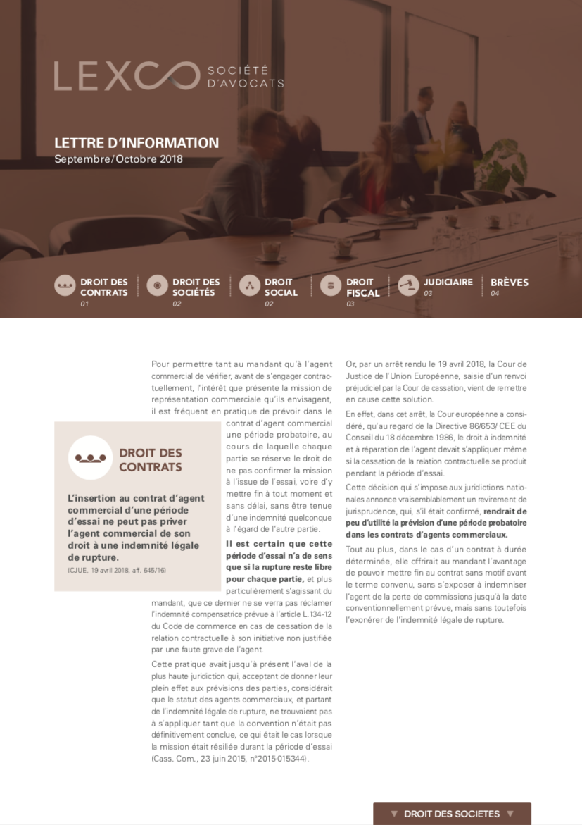 Lettre d'information LEXCO septembre octobre 2018