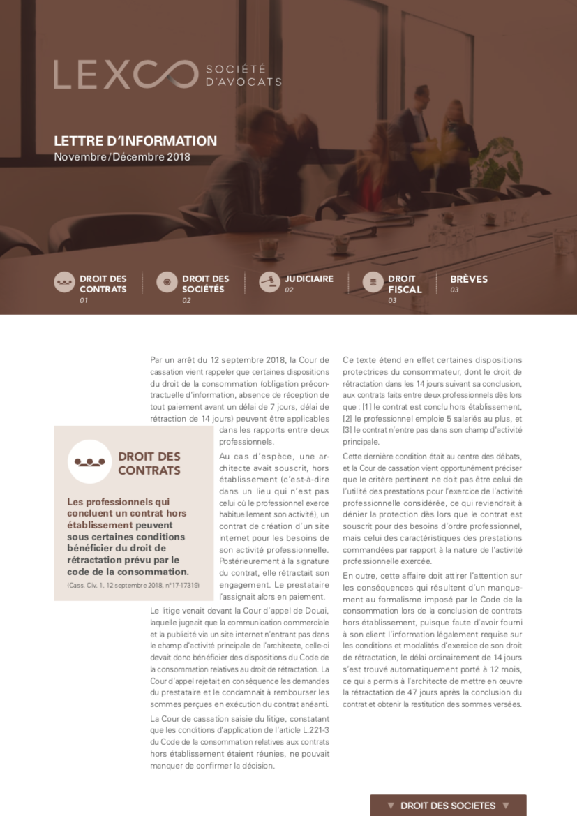 Lettre d'information LEXCO Novembre décembre 2018