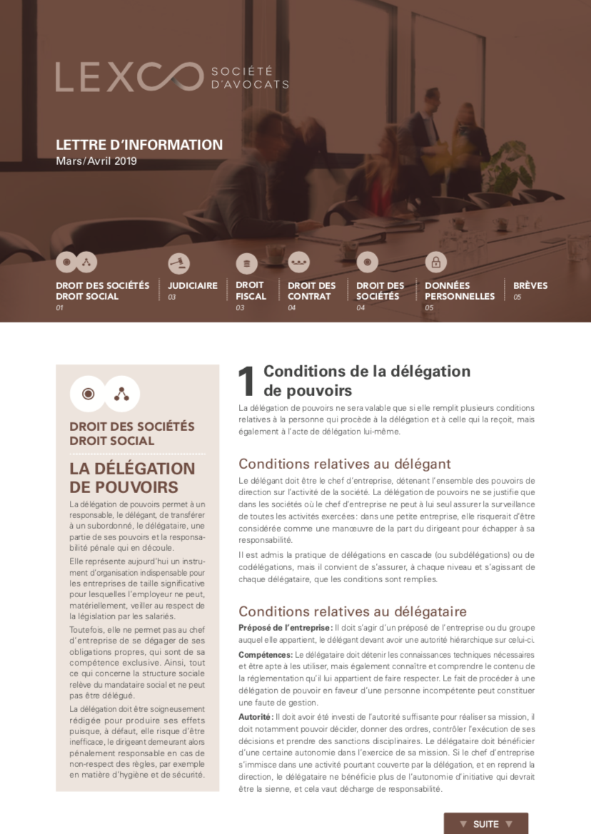 Lettre d'information LEXCO Mars Avril 2019