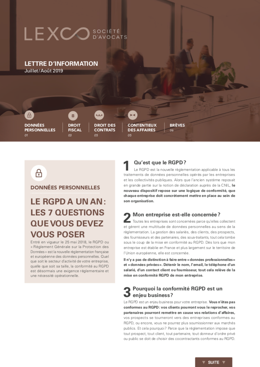 Lettre information LEXCO juillet aout 2019