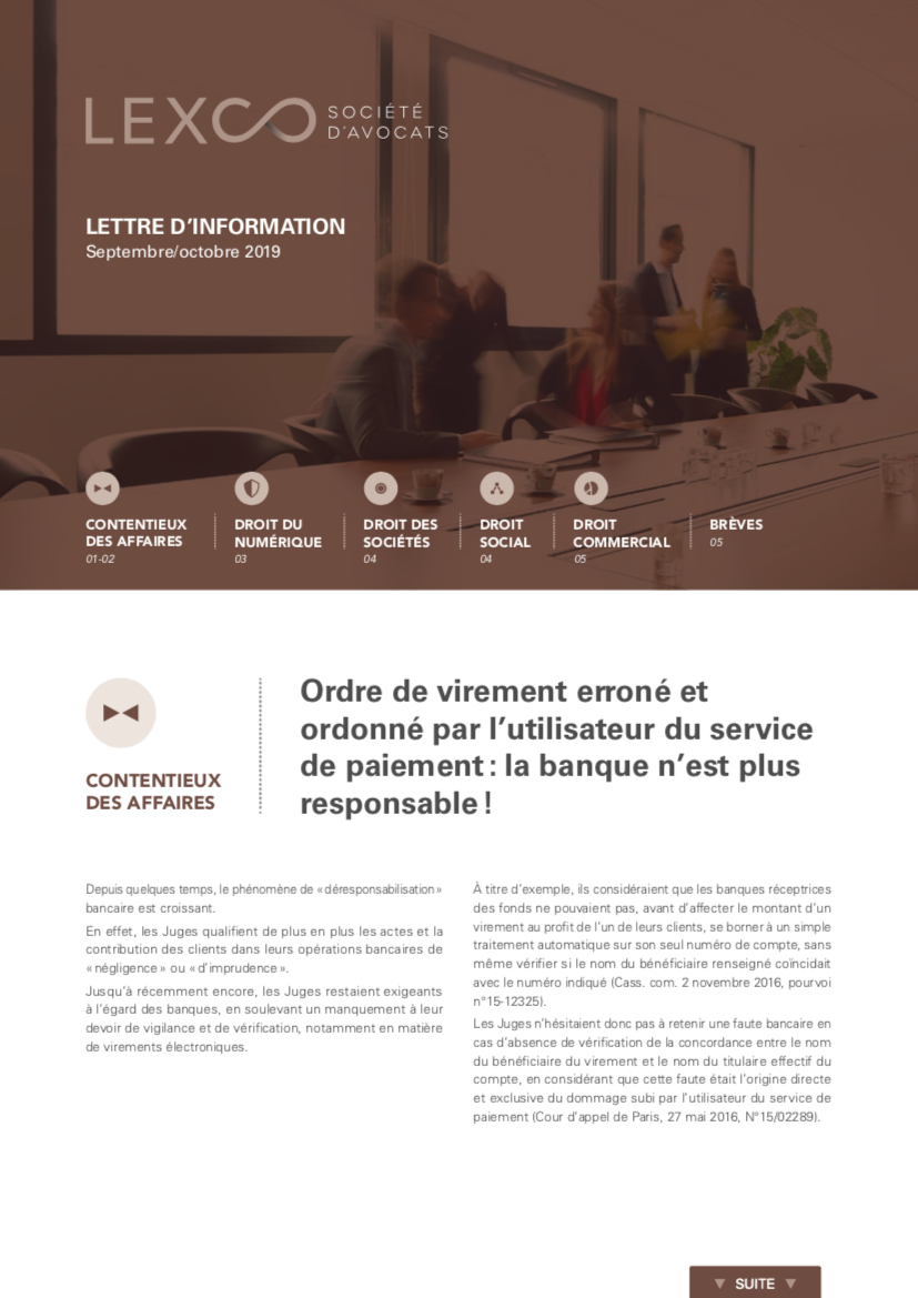 Lettre information LEXCO septembre octobre 2019