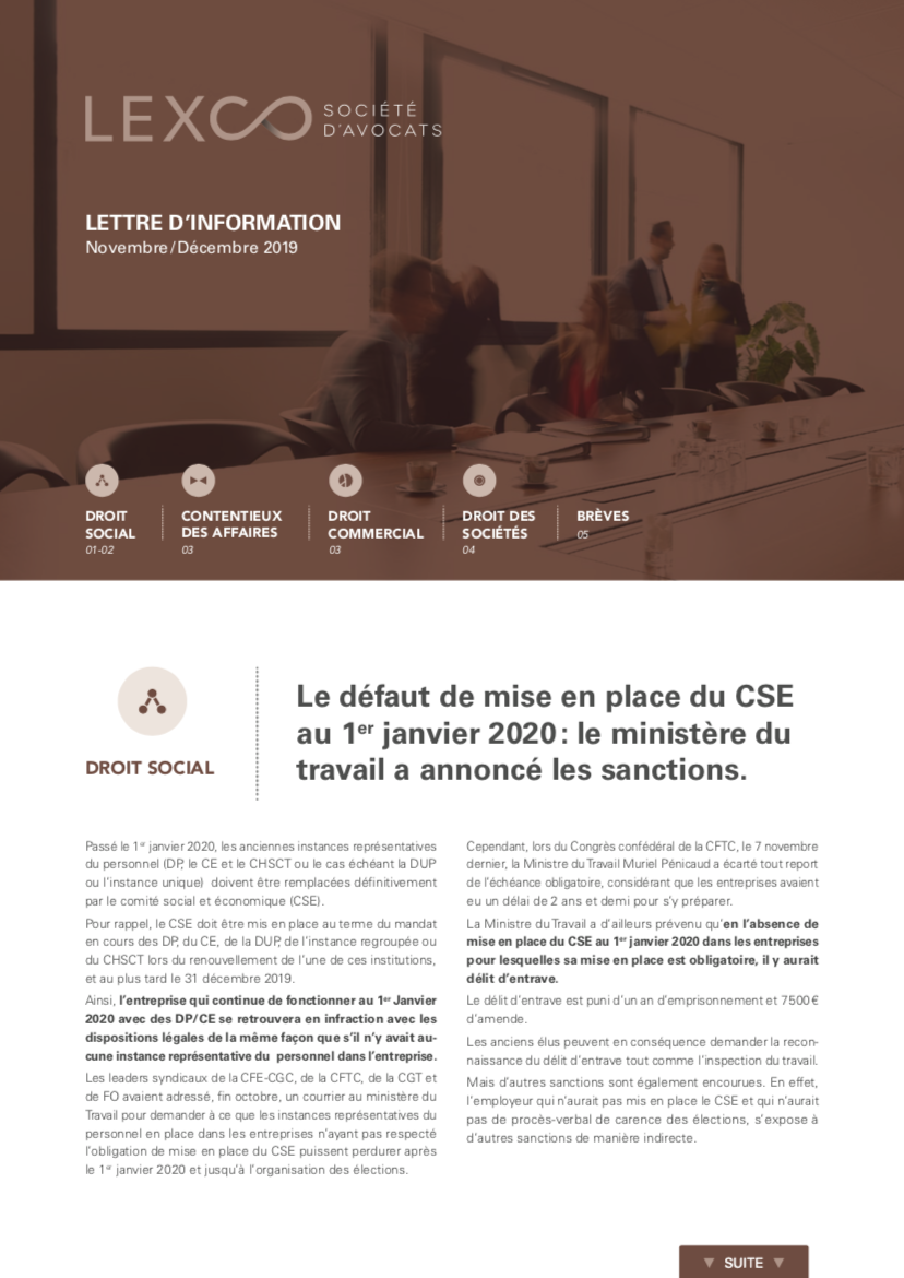 Lettre information LEXCO novembre décembre 2019